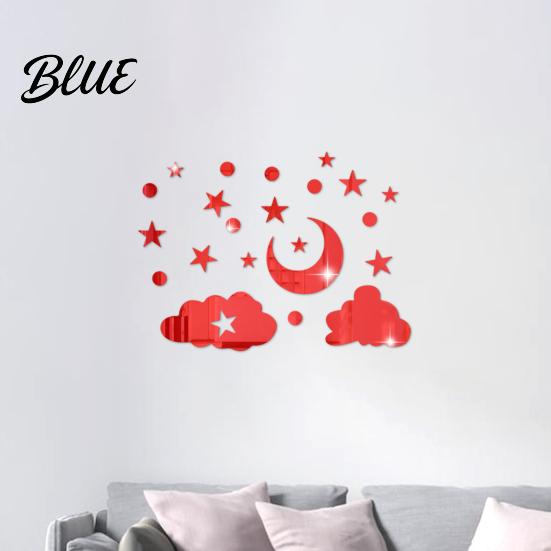 Decorative Mirror Wall Decals 3D Star Moon Cloud Stickers Self Adhesive Decals