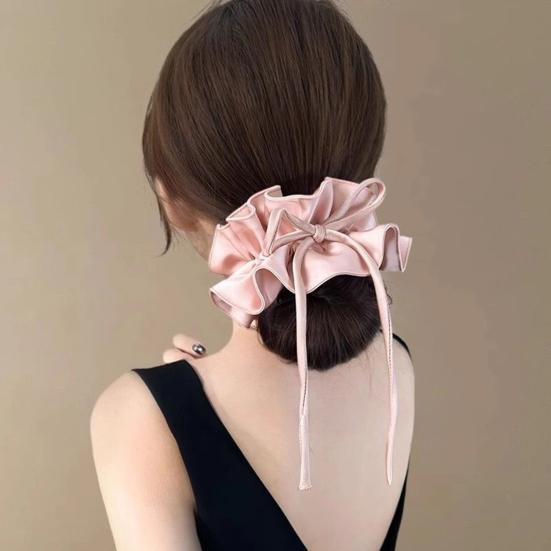 Hair Tie Double Layer Pleated Bowknot Design Hair Band Adjustable Elastic Hair Rope Soft Non-Slip Hair Accessory