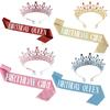 Birthday Girl Satin Sash with Rhinestone Crystal Tiara Crown Set for Women And Girls Party Decorations Enhance Celebration