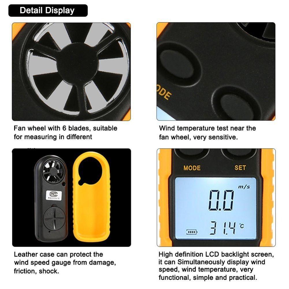 Mini Design Wind Speed Meter LCD Backlight Display Temperature Tester  Outdoor Use