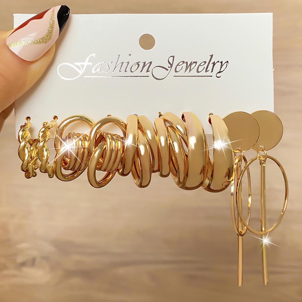 6-teiliges Übertriebenes Geometrisches Perlen- & Strass-Ohrring-Set für Damen