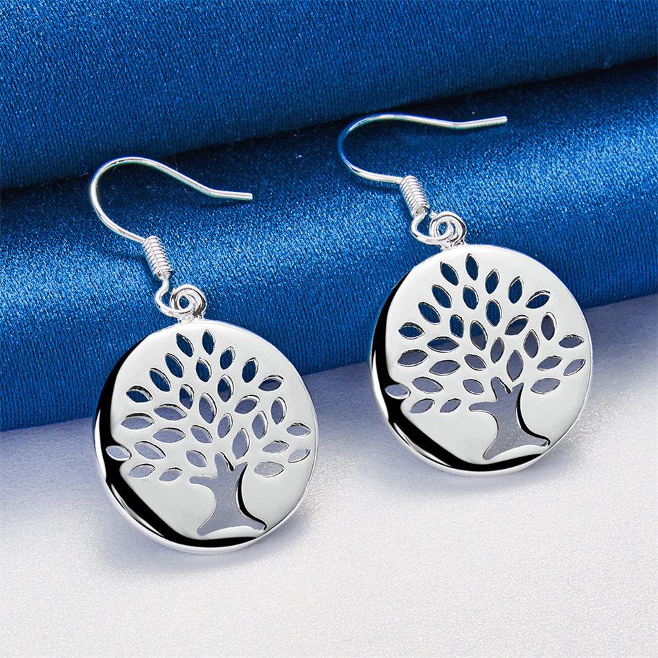 Luxury 925 Sterling Silver Exquisite Openwork Tree Earrings for Women, Fashion Gift Jewelry Wedding Accessories