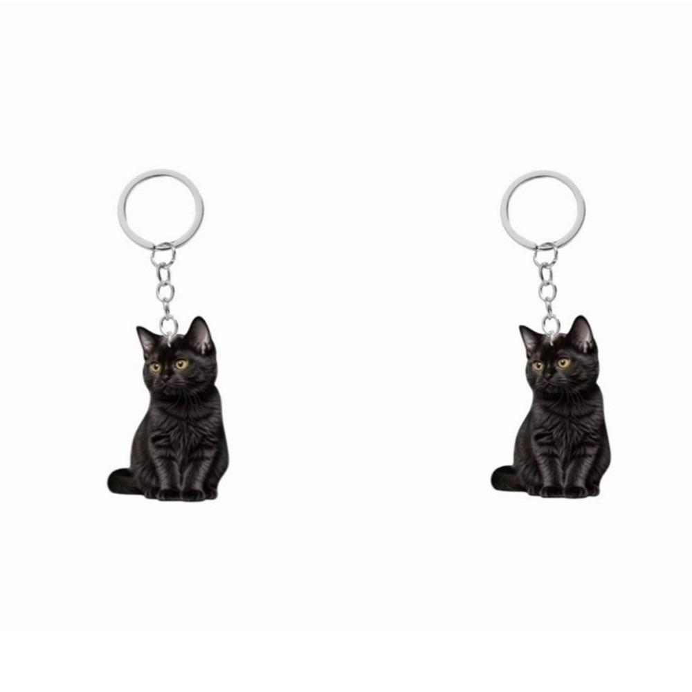 2 PCS 2D Flat Mini Cat Pendant Acrylic Bag Hanging Funny Black Kitten Keychain  Girls Women 2pcs Black Cat