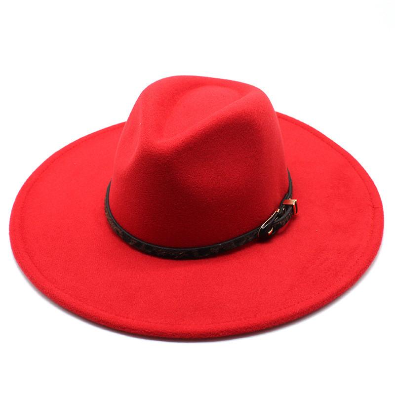 Wool Felt Fedora Hat With Wide Brim For Men Women Spring Autumn Fashion красный
