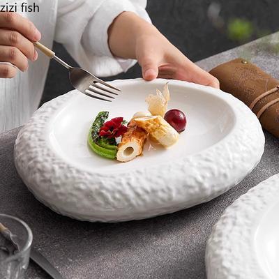 Keramik-Essteller mit unregelmäßiger Felsstruktur, doppelschichtiger Isolierteller, Dessert- und Pastateller, Spezialgeschirr