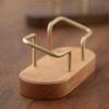Ovale Massief Houten Visitekaarthouder met Messing Klem - Creatieve Minimalistische Kaartopbergdoos Standaard