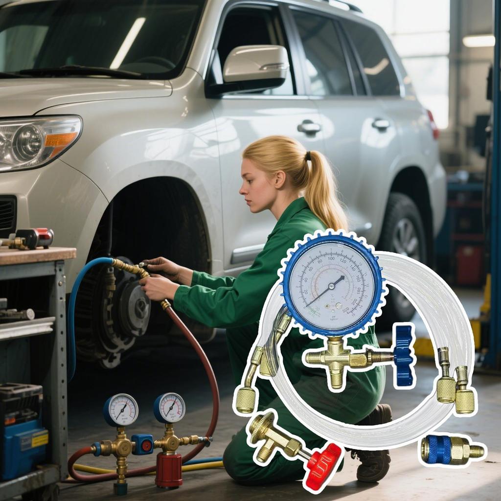 New AC Recharge Kit AC Refill Kit Manifold Hose Quick Coupler Set For Commercial Automotive Home Maintenance