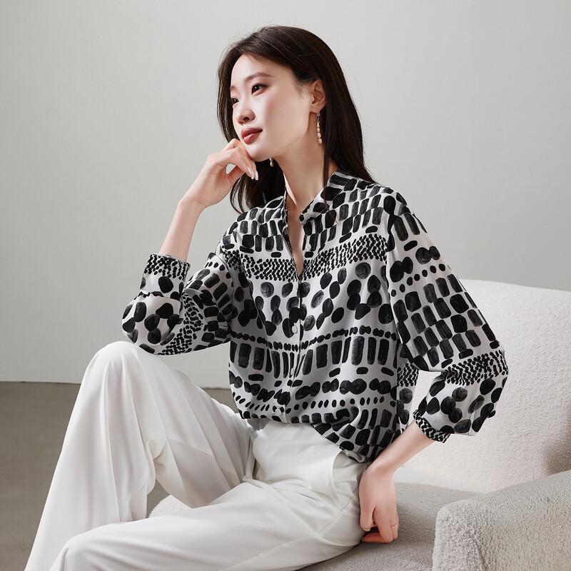 SOFSIL Women s Mulberry Silk Irregular Print Long Sleeve Shirt XL