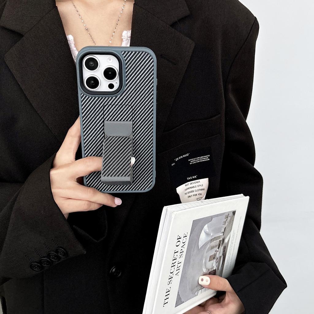 Fiber Push-pull Stand Suitable for Apple 16Promax Phone Case 15 Industrial Style Folding Stand IP13 Full Cover