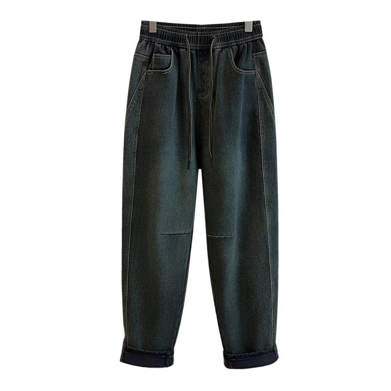 

High-Waisted Plus Size Velvet-Lined Jeans - Slimming, Loose, Straight-Leg for Autumn and Winter 4XL (140-160 lbs)