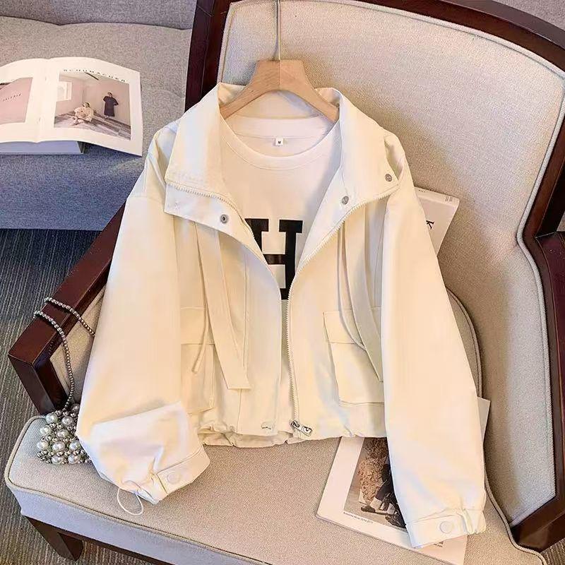 Petite Loose Hooded Windbreaker Jacket for Spring/Autumn 2025