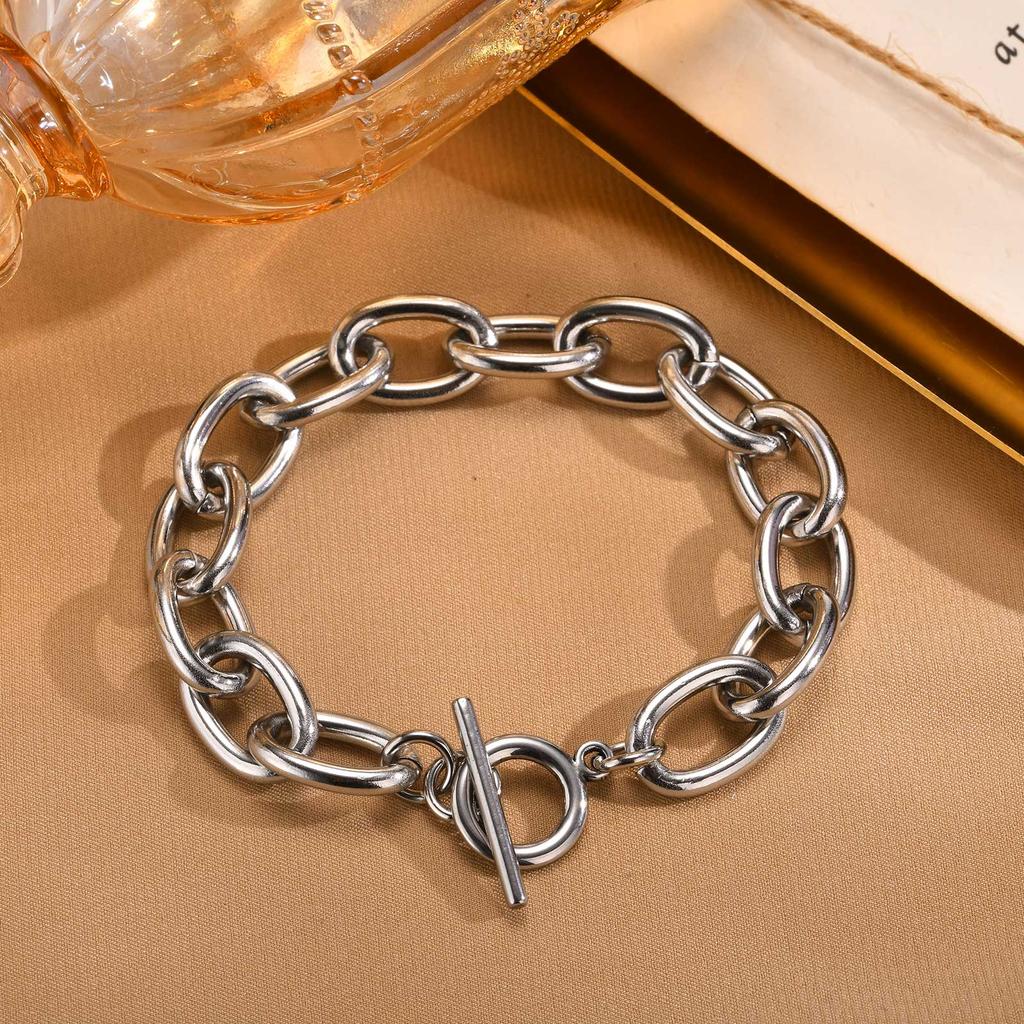 Elegant Big Thick Chain Link Bracelets for Women Gold Silver Color Personality Cross Chain Bracelet Female Wrist Jewelry Gifts