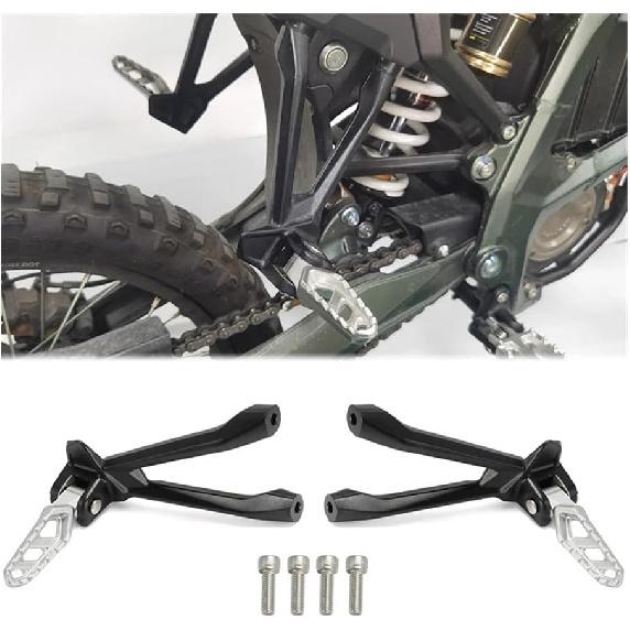 Sur Ron Ultra Bee Rear Foot Pegs Kit - Black Metal Foldable Pedals for Electric Motorcycle