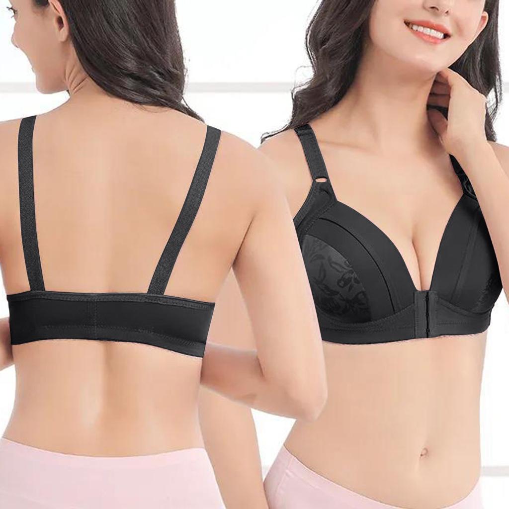 Women Fashion Comfortable Front Closure Bra Floral Pattern Supportive Design Adjustable Straps Soft Fabric Underwire-Free Style