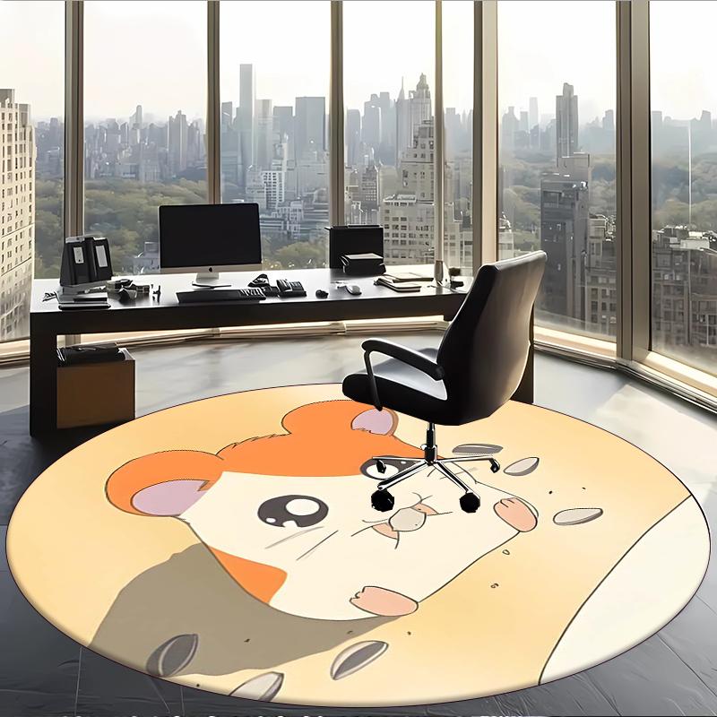Hamtaro (5) Rund kontormåtte Dekorativ gulvmåtte til kontor, soveværelse, stue og hjemmerum