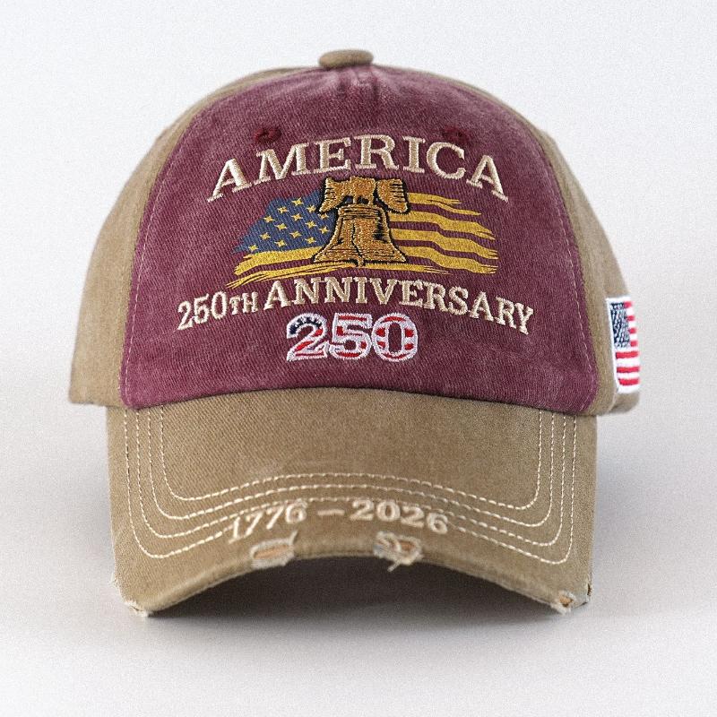 

1pc USA 250th Anniversary Commemorative Baseball Caps for men adjustable retro Washed with Sun Protection for parties,daily wear Adjustable бордовий
