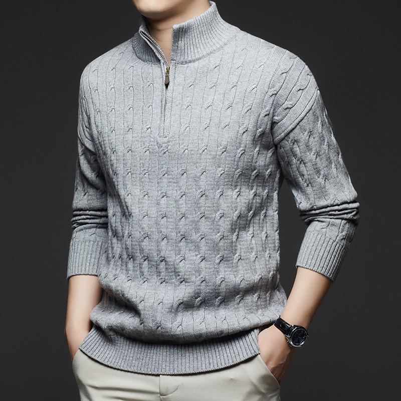 

Men s Winter Half-Zip Thick Knit Stand Collar Wool Sweater 2XL сірий колір