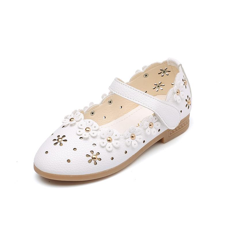 Little Girls Princess Hollow Out Soft Sole Floral Kids Leather Flat Shoes 21