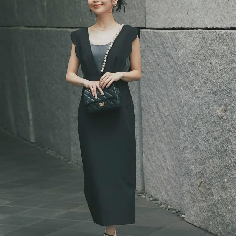 Women's Pearl-Embellished Vest Skirt with Edgy Decoration