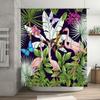 Exotic Bird Floral Shower Curtain Pink Flamingos Purple Butterflies With Green Leaves On Dark Background Decorative Home Bath Ru