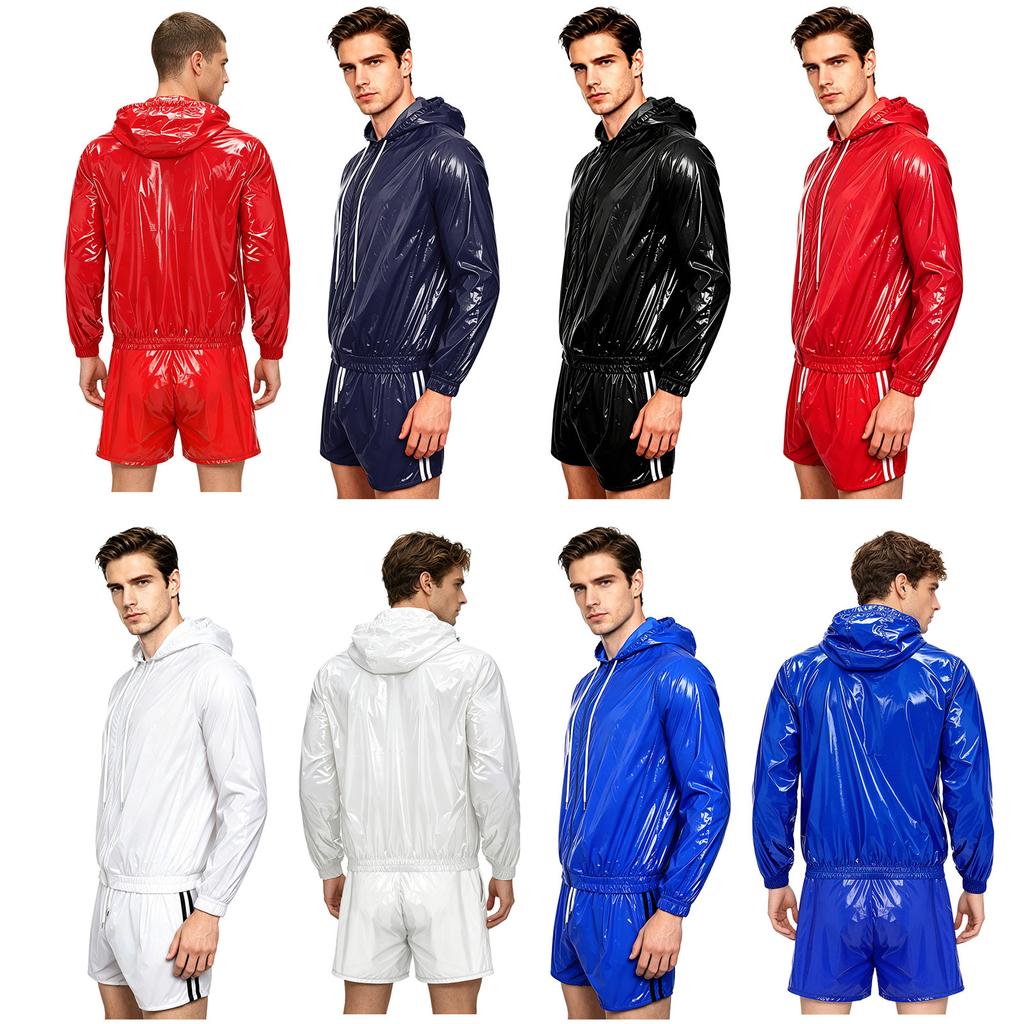 S-3XL Set Abbigliamento Sportivo Impermeabile da Uomo Felpa con Cappuccio e Zip Frontale a Maniche Lunghe Giacca a Vento con Slip Integrati Boxer per Nuoto Allenamento Outfit Anti-Sudore