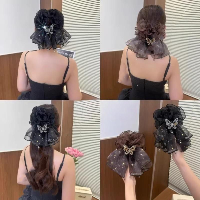 Large Bow Mesh Hairpin Temperament Elegant Women Hair Claw Princess Headdress Fashion Light Luxury Grab Clip Hair Accessories
