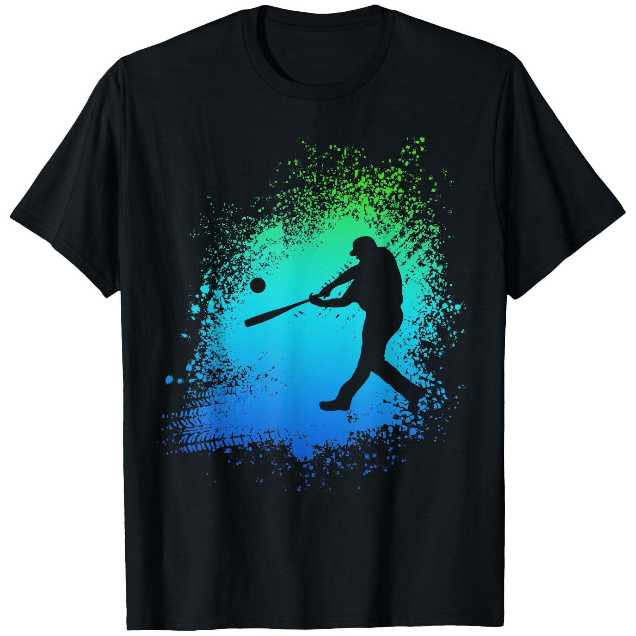 Baseball Batter Silhouette Splatter Graphic Print Cotton Round Neck T-Shirt Casual Daily Tee for Men 4XL