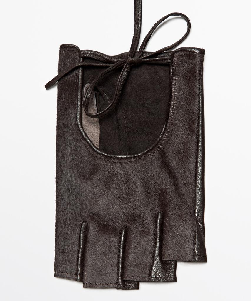 MASSIMO DUTTI Biker Style Fur Leather Gloves