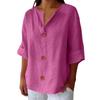 Spring and Summer Loose T-shirt Women's V-neck Cotton and Linen Button Up Top