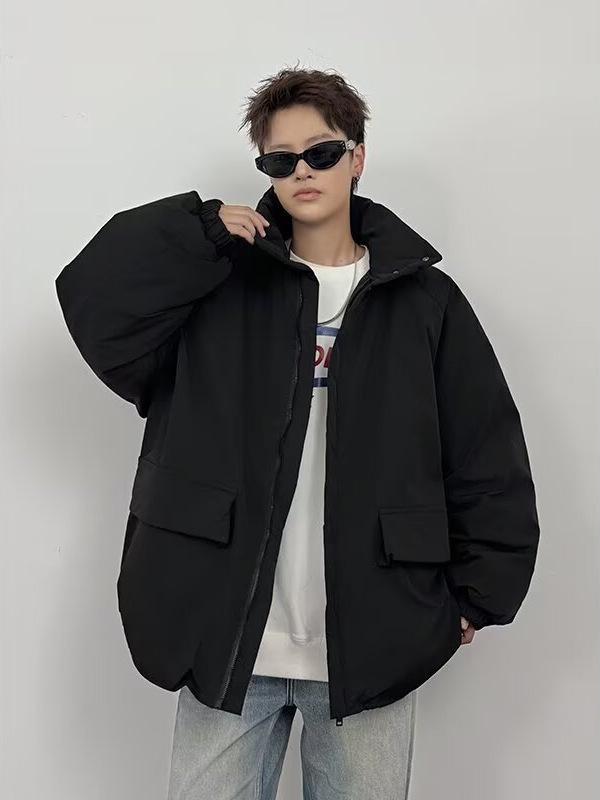 Men's Japanese Retro Stand Collar Cotton Jacket - New Trendy, Loose Fit, Warm and Thickened.