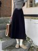 Plus Size High-Waisted Black A-Line Pleated Skirt for Pear-Shaped Petite Women - Mid-Length, Autumn Style