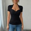 Camiseta de manga corta con cuello en V de color para mujer. Camiseta de capa base.