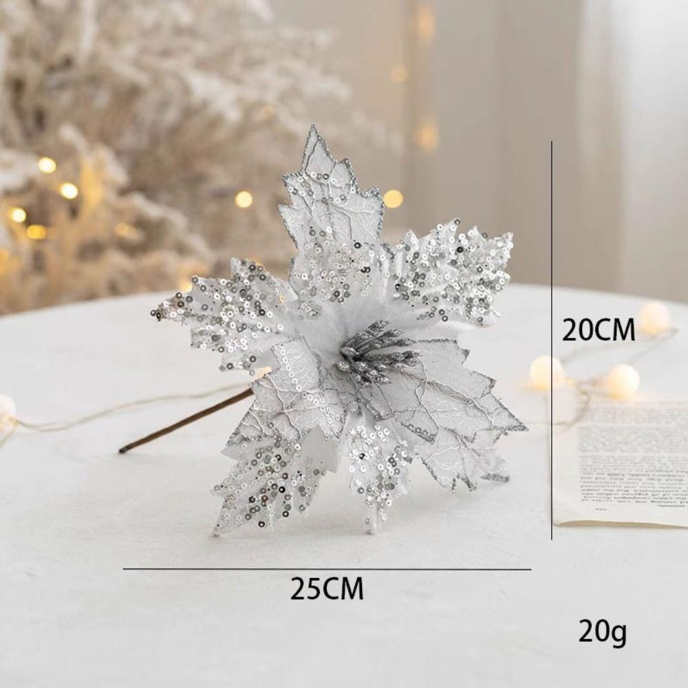 Fabric Plastic Christmas Artificial Flowers DIY Decoration Xmas Tree Decorations  New Year