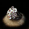 2025 Gorgeous Ladies 925 Silver Black Gold Ring Colorful Flower Ring Zircon Jewelry Flower Ring