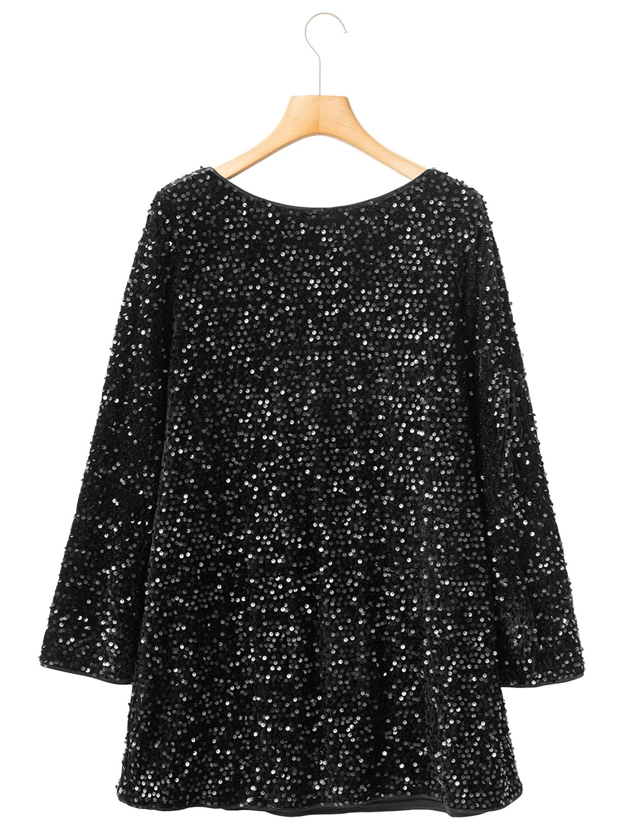 

Элегантное осенне-зимнее платье с пайетками и галстуком-бабочкой - круглый вырез Large чёрный