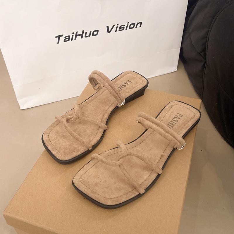 

2025 Летние женские уличные сандалии-трансформеры для женщин, винтажные, феи, для личности, сочетающиеся с юбками, на толстом каблуке, слипоны 40 хаки