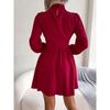 Spring and Summer Sexy Hollow Out A-line Party Short Dress Slim Waist Casual Turtleneck Long Sleeve Evening Dress Streetwear Solid Color Clothing