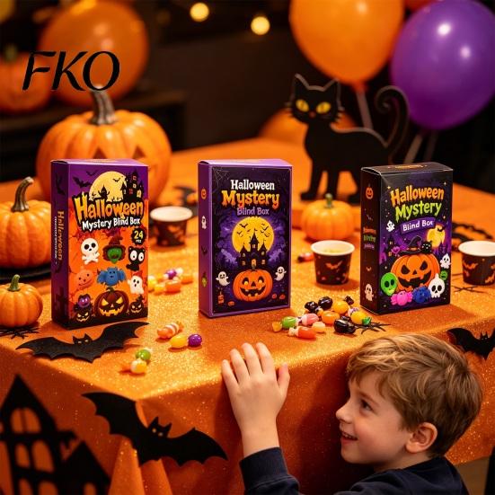 Halloween Party Favors Squeeze Toy Advent Calendar, 24 Day Ghost Pumpkin Fidget Cute Figurines Toys Set, Collectible Figures Gift Box for Kids,