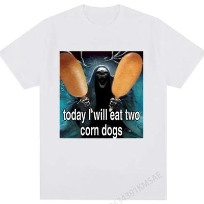 Today I Will Eat Two Corndogs Graphic TShirt Skeleton Meme Mens Vintage Gothic Short Sleeve Tshirts Harajuku Oversized Tees