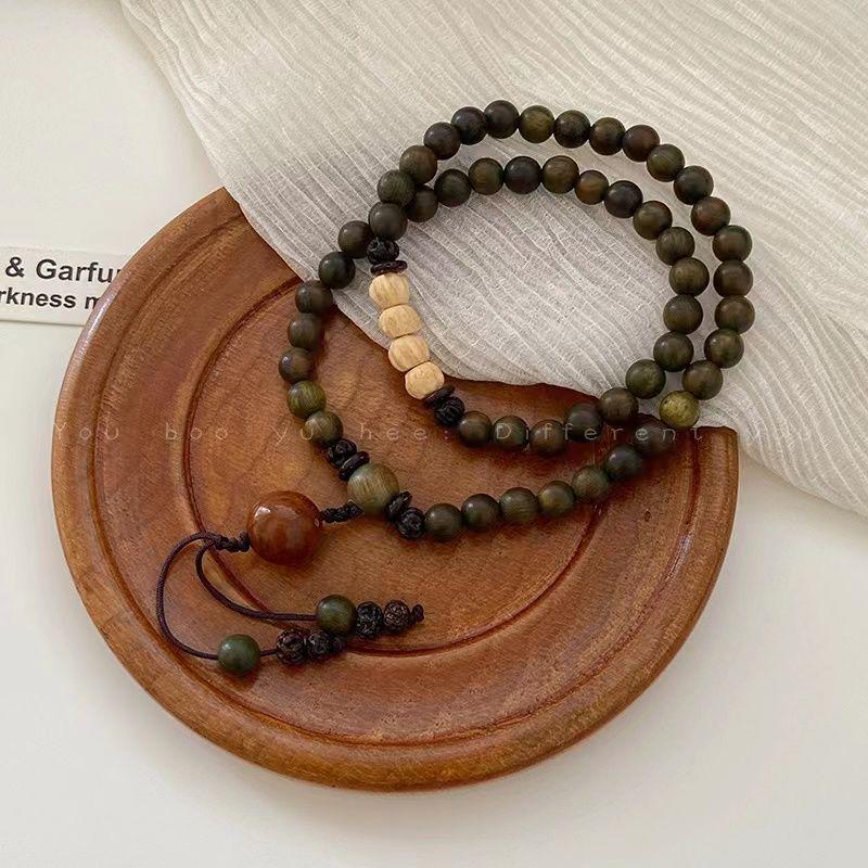 Women s Green Sandalwood Buddhist Prayer Beads Bracelet – Ethnic, Forest-Inspired Design, Versatile Hand Jewelry