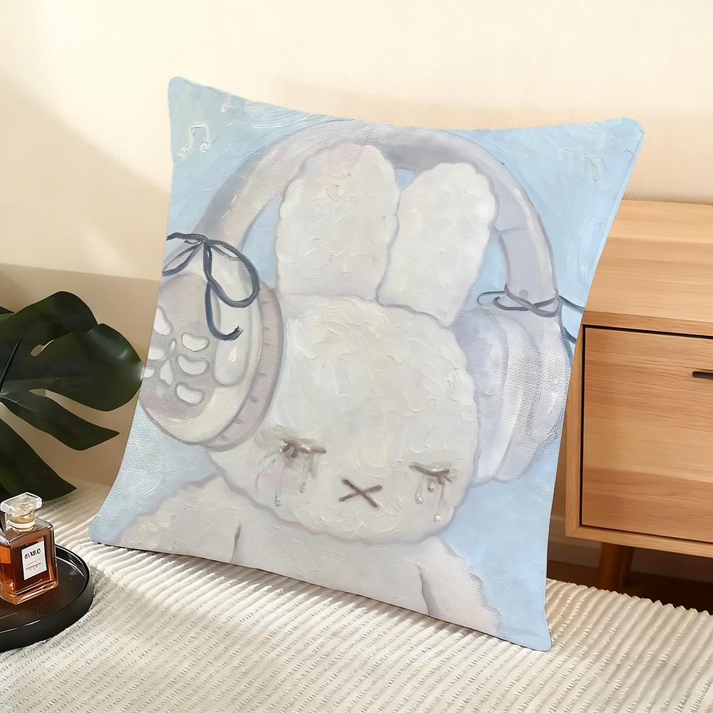 Cute Oil-Painted Small Animals Cushion Cover Silky Short Plush Home Sofa Cushion Cover - Invisible Zipper Home Decoration