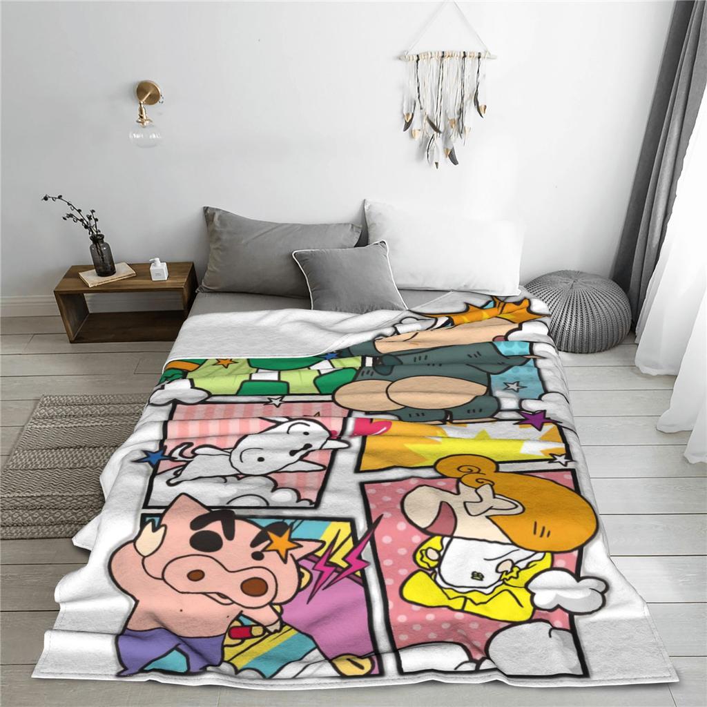 Soft BlanketKids Airplane Travel Funny Crayons Shin-chans Throw Blanket Flannel Bedspread For Couch Chair Sofa Bed Cover