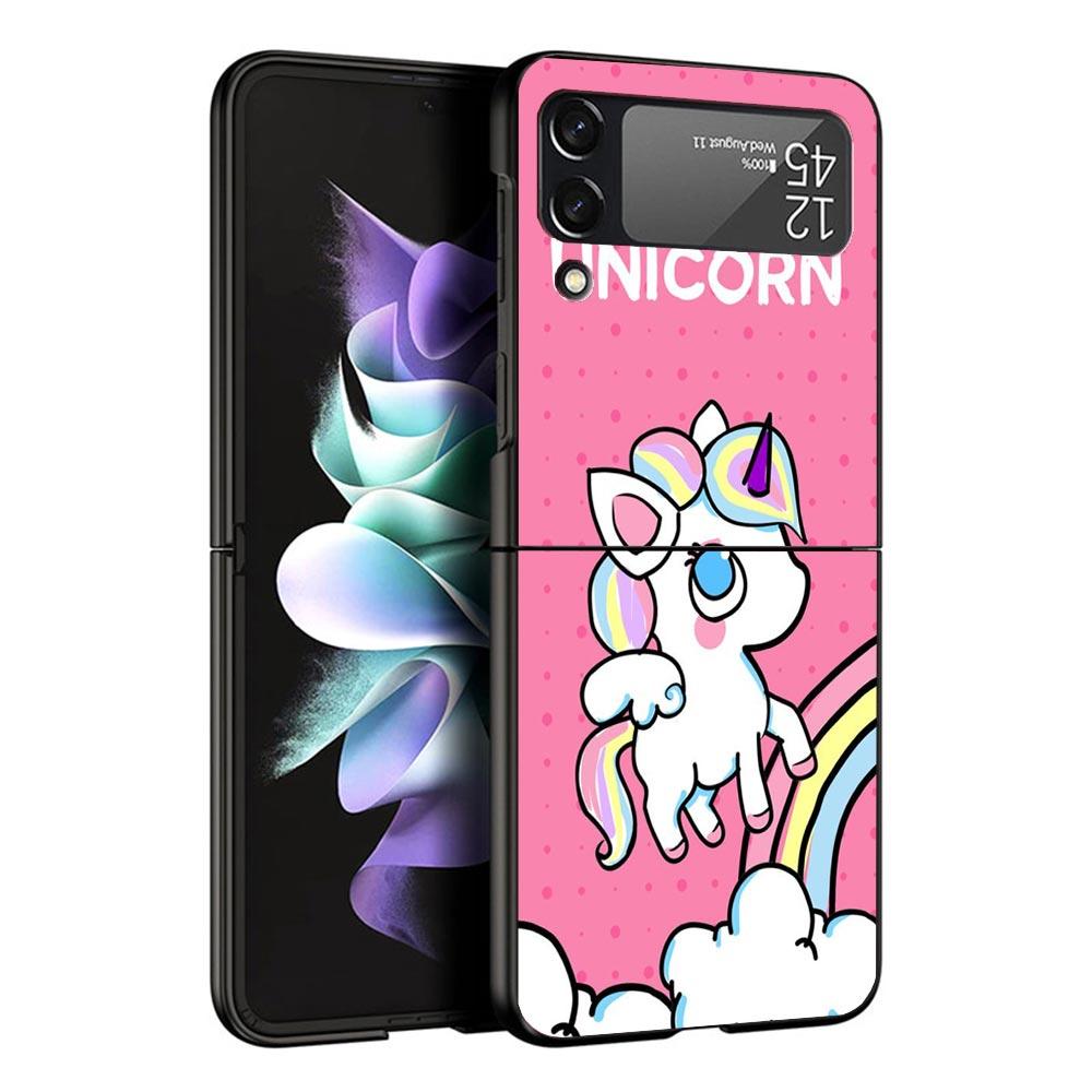 

Pink Unicorn Rainbow Phone Case For Samsung Z Flip 6 5 4 3 Galaxy ZFlip6 5G Flip5 Flip4 Black Hard Camera Protective Cover Galaxy ZFlip