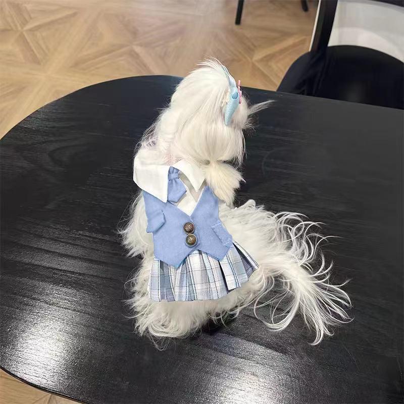 

Весенне-летняя тонкая одежда для щенка в колледжском стиле J Форма Мальтийская болонка Йоркширский терьер Си Ши Пчела Медведь Наряд для домашней собаки XL chest 50 back 40 about 9-7 kg