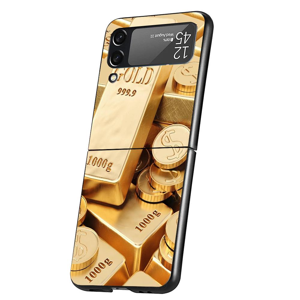 Fine Gold Pattern Printing Case Phone Cover for Samsung Galaxy Z Flip 7 6 5 4 3 5G ZFlip7 ZFlip6 ZFlip5 ZFlip4 ZFlip3 Black Fund