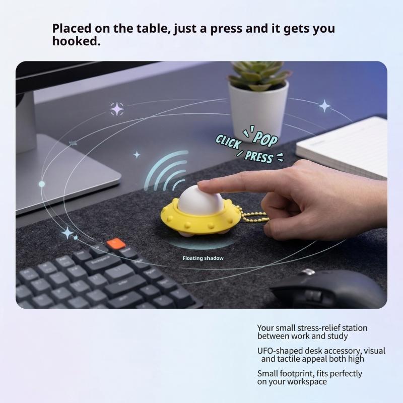 Ufo Shaped Decompression Clicker Keychain Toy 3D Printed Fidget Stress Relief Toy Stress Relief Mechanical Keyboard Key Pendant