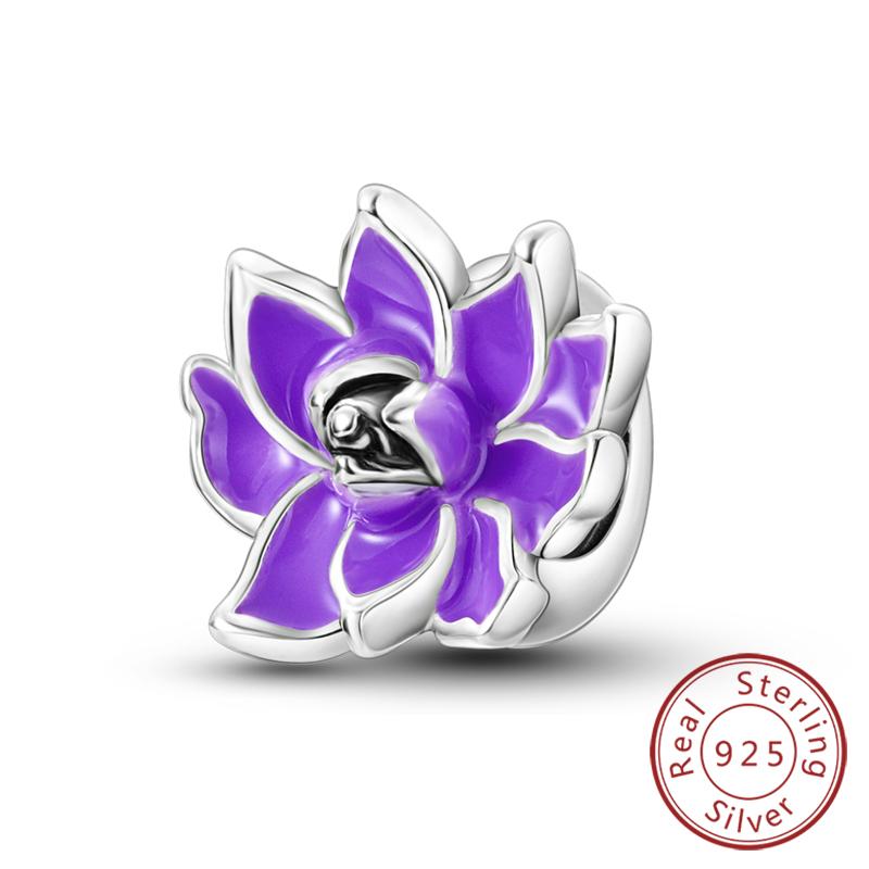 Original Copper Charms Beads Pendant Lotus Tulip Rose Carnation Flower Series Bead Fit Bracelets Women Jewelry Gift