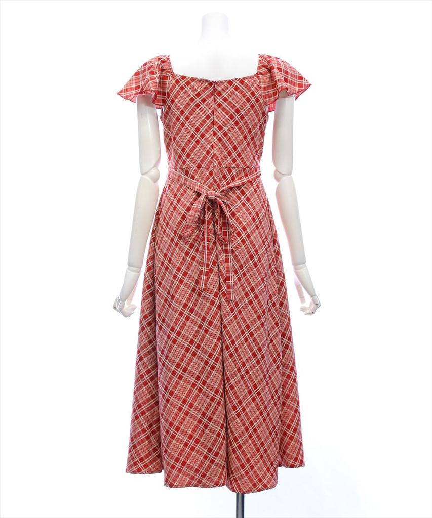 Long Dress for Checkered Short Slimming with Waist Checkered Frill Dress [Clear] Women, Frilled, Pattern, Sleeves, Flared, Effect, Figure-Flattering,