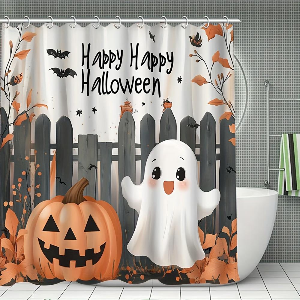 1Pc Halloween Pumpkin Cute Print Bath Curtain, Halloween Shower Curtain