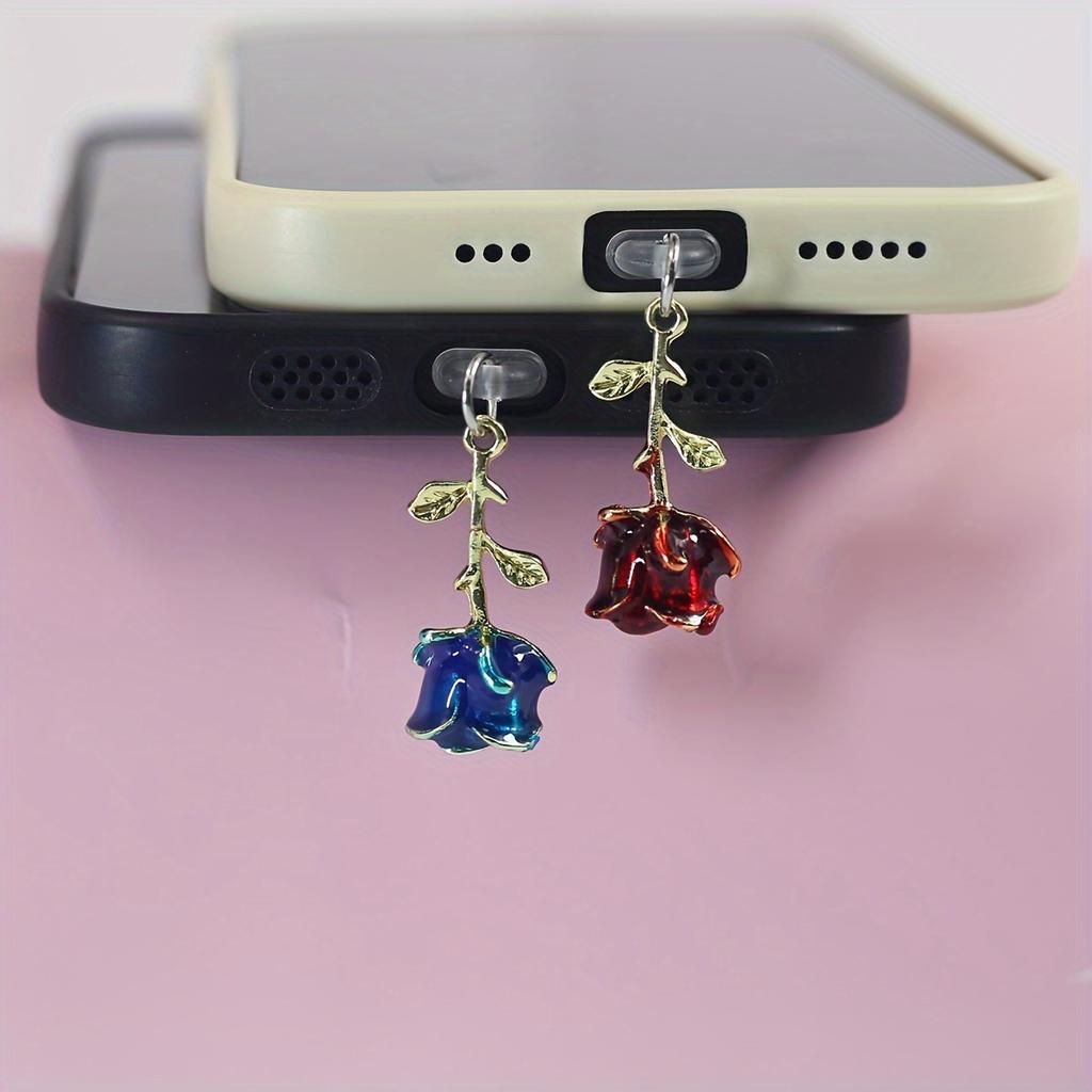 Red Rose, Blue Rose Mobile Phone Dust Plug Accessories, Mobile Phone Decorative Pendant, Suitable for Iphone, Valentine's Day Gift